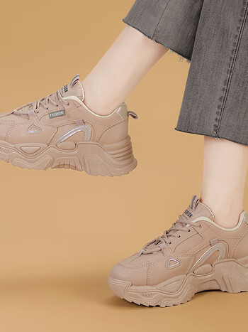 意尔康潮牌春秋季新款内增高厚底白色皮鞋小白鞋老爹旅游休闲运动女