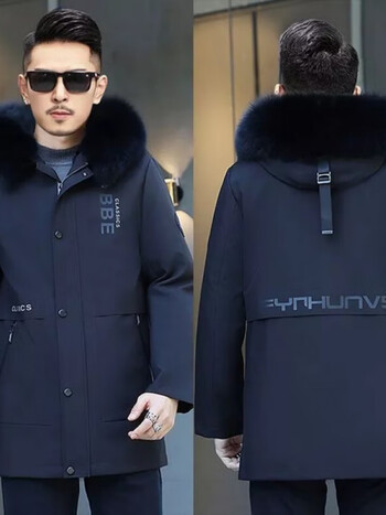 babiboy海宁皮草貂皮外套男2022新派克服男士中长款水貂内胆狐狸毛领
