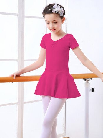 练功服女孩子中大童夏季专业长袖短袖812岁玫红短袖110码适身高100110