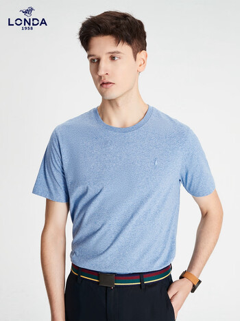 londapolo伦德保罗短袖t恤男纯色夏季新款圆领棉质百搭上衣浅蓝色542