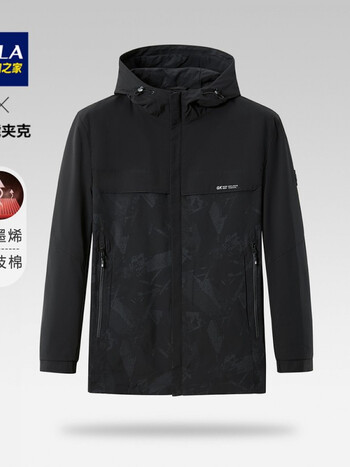 hla海澜之家石墨烯科技棉夹克2021冬新品含马甲可脱卸黑色外套男黑色