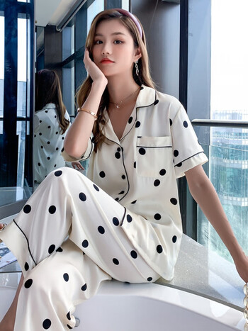 感觉款女士网红牛乳啵啵睡衣短袖短裤冰丝夏季家居服套装套短袖长裤l