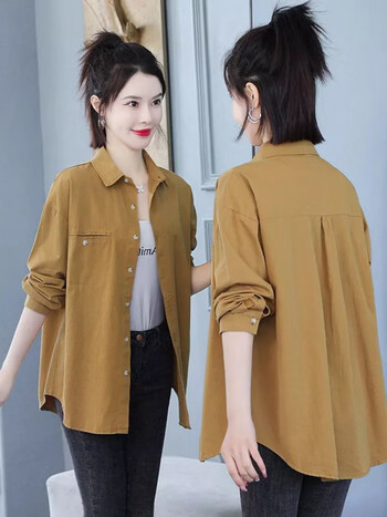 传祺威登早秋中长款女士衬衫女式秋装新款宽松显瘦薄款上衣长袖空调衫