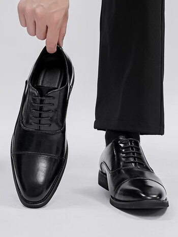 皮尔卡丹(pierre cardin)男士皮鞋正装商务三接头黑色德比鞋男款夏季