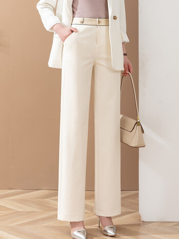 nightcat春季新款直筒裤宽松高腰休闲裤女百搭阔腿长裤子米白色31