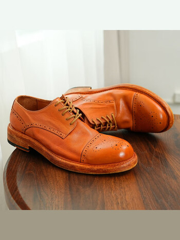 艾上他她固特异手工皮鞋男正装底水洗复古商务休闲布洛克英伦雕花男鞋