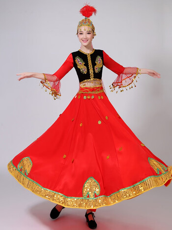 曲奈姿新疆维吾尔族舞蹈服装女大摆裙演出服成人演出舞台新款少数民族