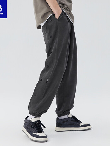 lilbetter男士排扣裤宽松束脚裤时尚休闲裤港风长裤帅气裤子男lb深灰