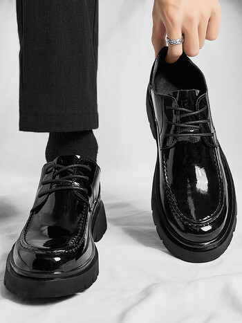 擎晨皮鞋男款2023年新款秋季商务休闲英伦风厚底增高结婚西装鞋 黑色 