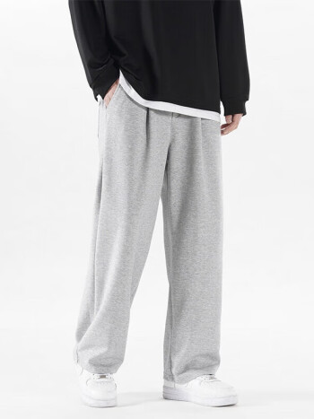 官方旗舰店港仔风灰色宽松运动休闲裤裤港风垂坠春秋长裤子644浅灰色s