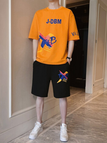 稻草人 【t恤 裤子】青少年夏天休闲运动套装初中生短袖t恤男套装高中