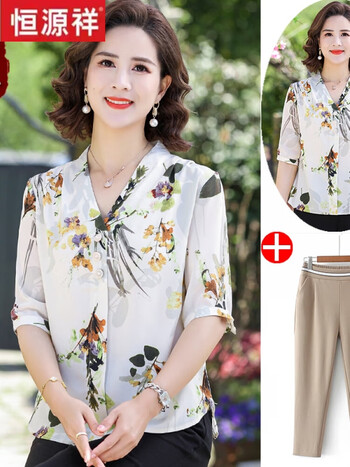 服饰内衣>女装>中老年女装>恒源祥>恒源祥妈妈夏季薄款雪纺小衫中年女