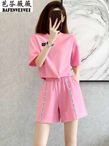 芭芬薇薇休闲运动套装女夏薄款2022新款网红时尚减龄短袖短裤两件套潮