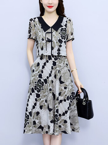 taorousi碎花连衣裙女夏季新款女装气质高端时尚洋气雪纺假两件套套装