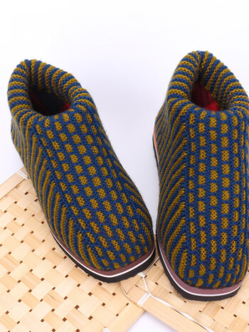 永司手工针织拖鞋编织毛线传统棉鞋冬季居家钩织鞋保暖底厚棉鞋防滑耐