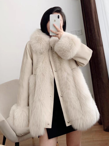 罗蒙romon高档女装2022年女冬季皮草外套中长款环保仿狐狸毛毛绒大衣