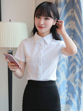 拉些贝尔专柜小个子白衬衫女短袖上衣夏季职业女装银行面试上班工作服