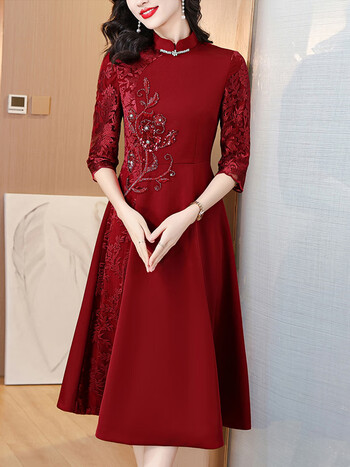 罗蒙romon喜妈妈婚宴旗袍礼服婆婆喜服平时可穿秋季参加婚礼女装