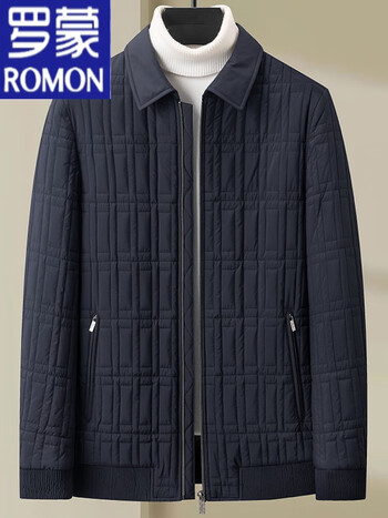罗蒙(romon)羊毛棉服男士二棉外套秋冬季轻薄款棉袄绗缝中年休闲棉衣
