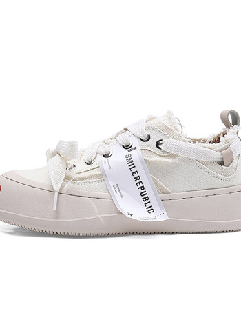 檀健次同款鞋sr开口笑厚底萌丑反转系带百搭情侣帆布鞋女 米色 女款37