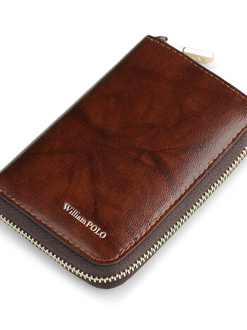 williampolo保罗防盗刷风琴卡包男士真皮超薄小卡片包拉链零钱包信用