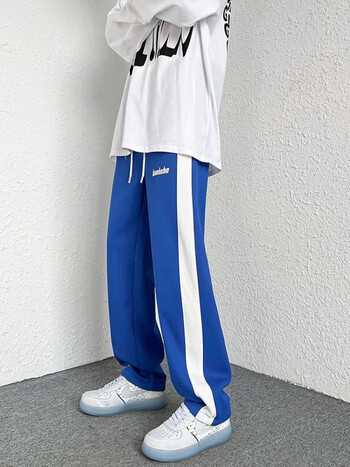 阁皓克莱因蓝裤子男2022春季新品港风chic潮牌高街运动拖地裤男宽松