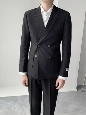 古莱登韩版双排扣西服套装男修身潮流休闲商务正装结婚英伦帅气小西装