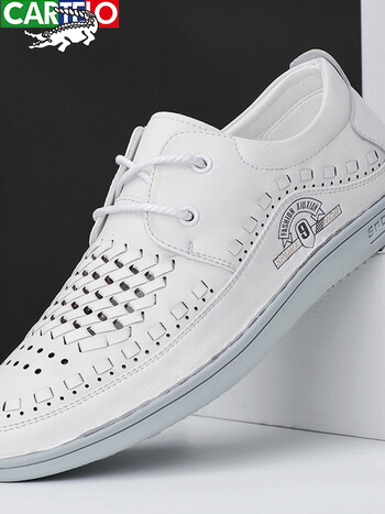 卡帝乐鳄鱼高档轻奢品牌夏季男鞋白色真皮凉鞋男士软底软面牛皮休闲