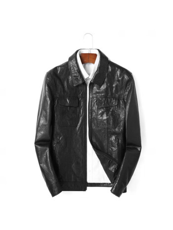 will not国潮山羊皮皮衣男海宁真皮短款翻领夹克春秋新款休闲工装薄外