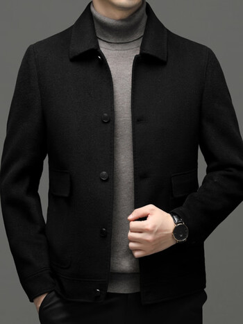 (tumeiqi)高端羊绒双面呢男短款中青年工装羊毛夹克翻领休闲男士呢子