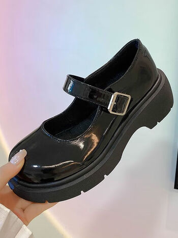 kakv小皮鞋女夏季薄款增高2022新款英伦风夏学生jk日系圆头玛丽亮面黑