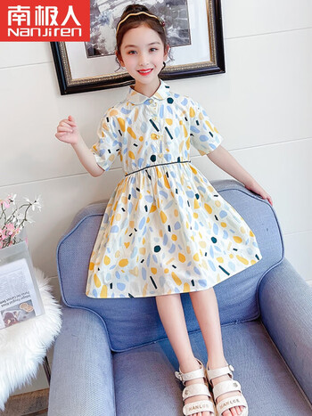 南极人童装儿童夏季洋气连衣裙女童几何裙2022新款夏装3岁小女孩公主