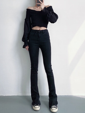 claralee黑色马蹄裤高腰显瘦垂感微喇叭弹力170高个子