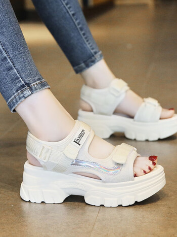 云翔四海老爹凉鞋女2024年夏季新款厚底松糕鞋网红运动罗马沙滩休闲女