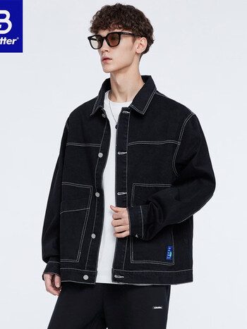 lilbetter夹克男韩版潮流男装帅气上衣多穿春季痞帅新款牛仔外套黑色