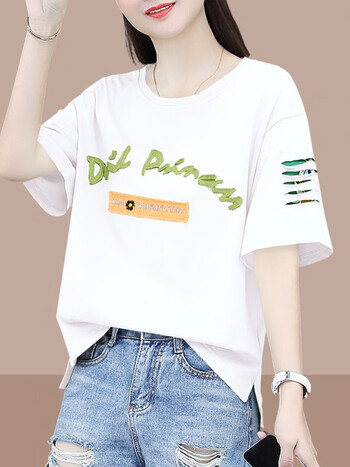 皮尔卡丹纯棉短袖t恤女2024年夏季士新款宽松洋气短款半袖小个子上衣