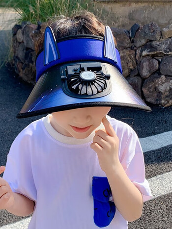 帽大帽檐男童太阳帽深蓝风扇闪电狐耳朵空顶帽参考312岁帽围5055cm