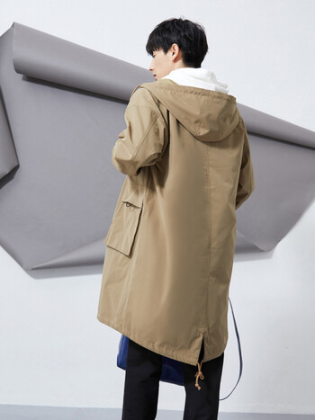 美特斯邦威长款连帽夹克男秋季简约潮流派克男士外套榆木绿175l