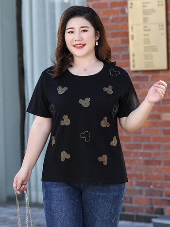 千薇枫超大码女装300斤新款妈妈夏装加肥加大码胖mm夏装短袖t恤女中年
