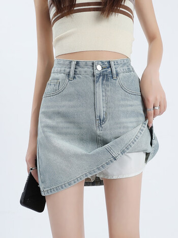 皮尔卡丹(pierre cardin)美式复古蓝牛仔半身裙女夏季2