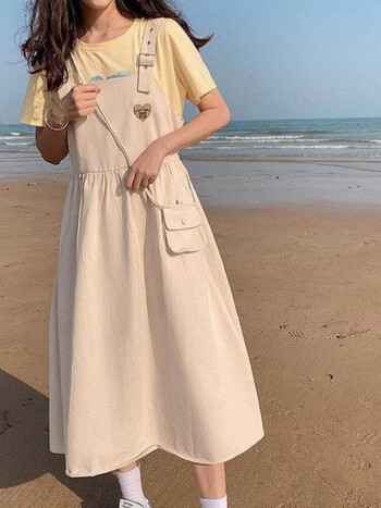 悸呓中大童夏季背带连衣裙学生儿童装韩版吊带中长裙单件套装女童15岁