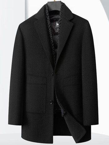 双面呢大衣羽绒脱卸内里羊毛透气保暖防钻绒男士大衣中长款男黑色175