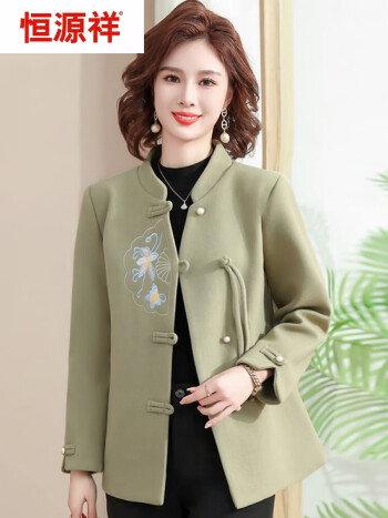 毛呢短款外套2023新款40岁中年女冬装洋气高贵上衣豆绿色xl90110斤