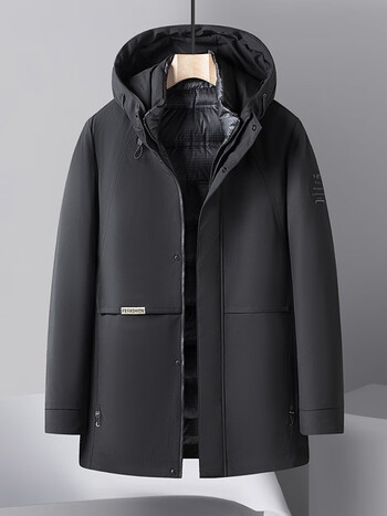 款加厚保暖冬羽绒服男可脱卸内胆中老年人爸爸装冬装外套鸭绒黑色185