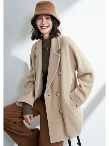 dgov轻奢羊绒减龄茧型短款羊绒大衣女秋冬毛呢外套小个子香槟s90100斤