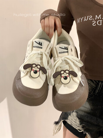 萌小狗帆布鞋女2024新款春季学生百搭鞋子小 米色 38【图片 价格 品牌