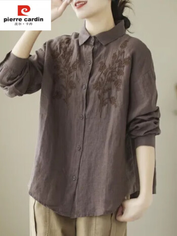 皮尔卡丹pierrecardin品牌撤柜剪标女装2023春夏新款亚麻上衣宽松棉麻