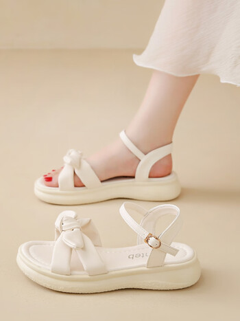 361断码踩屎感孕妇软底凉鞋女夏季2024年新款平底鞋一字扣带女士米色