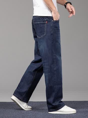 沐秋春夏新款薄款男士牛仔裤直筒宽松加肥加大码浅色阔腿大裤脚新塘