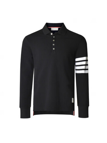 经典潮牌tb 长袖polo衫四条杠男装白色翻领保罗衫 黑色 3码/xl